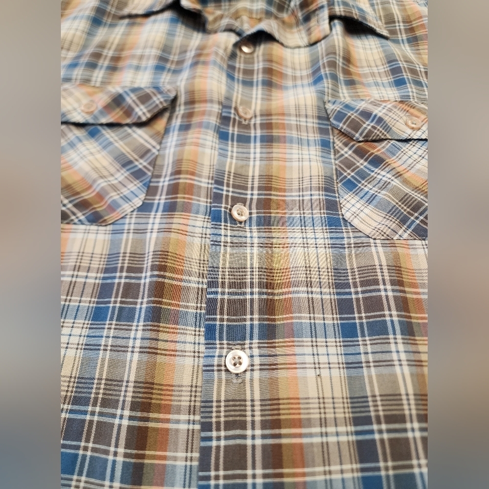 Big Mac Men's Plaid Blue & Brown Shirt Short Sleeve Front Pocket, sz XL - Picture 7 of 8